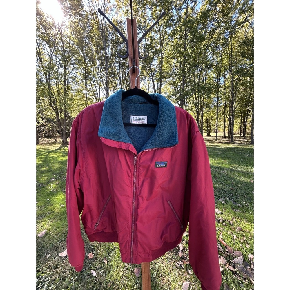 L.L. Bean Warm Up Jacket Burgundy Teal Fleece Lined Vintage‎ Mens Large